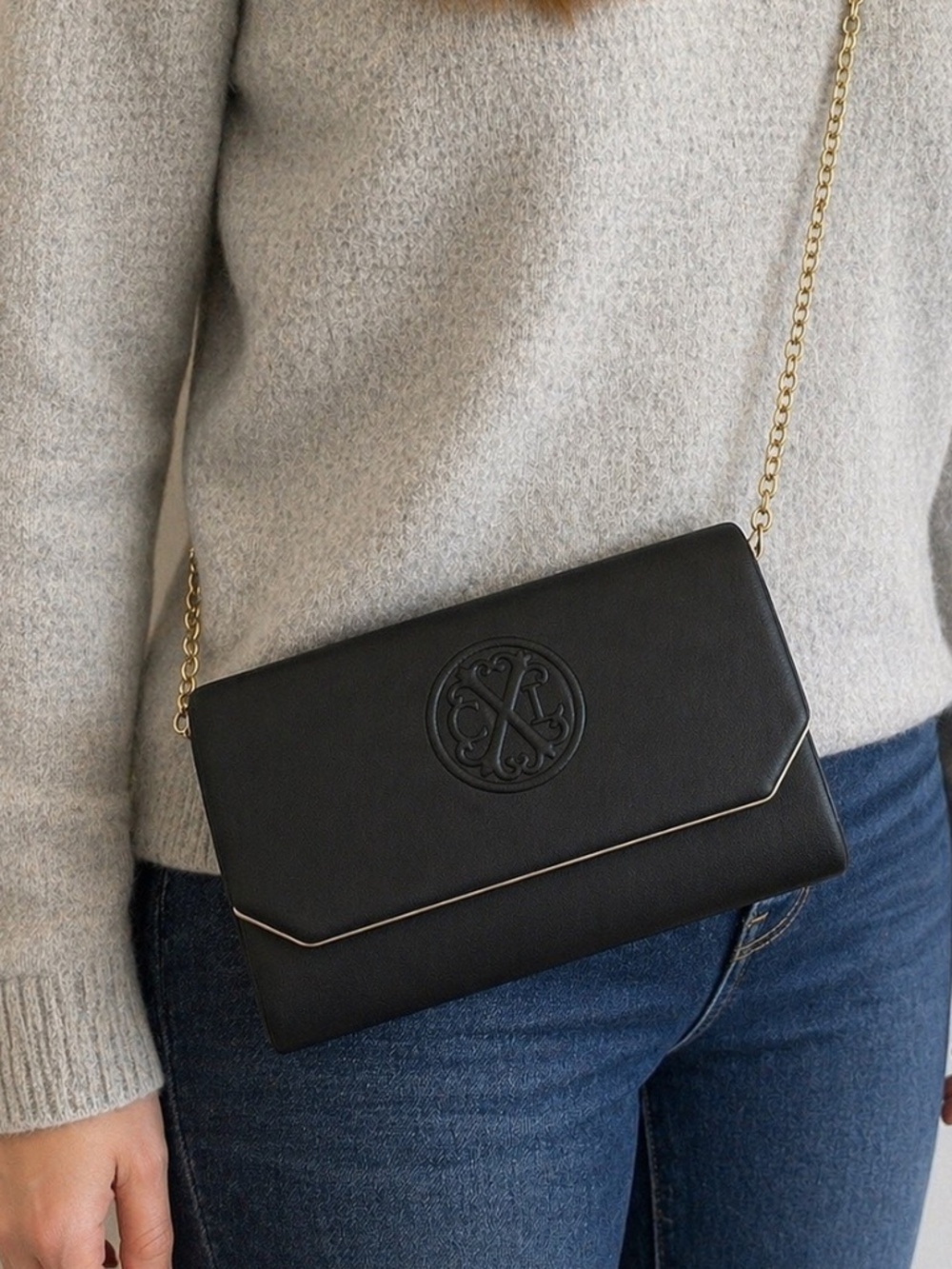 CXL by Christian Lacroix NWT Madison Smith Black Clutch w/ Gold-tone Hardware
